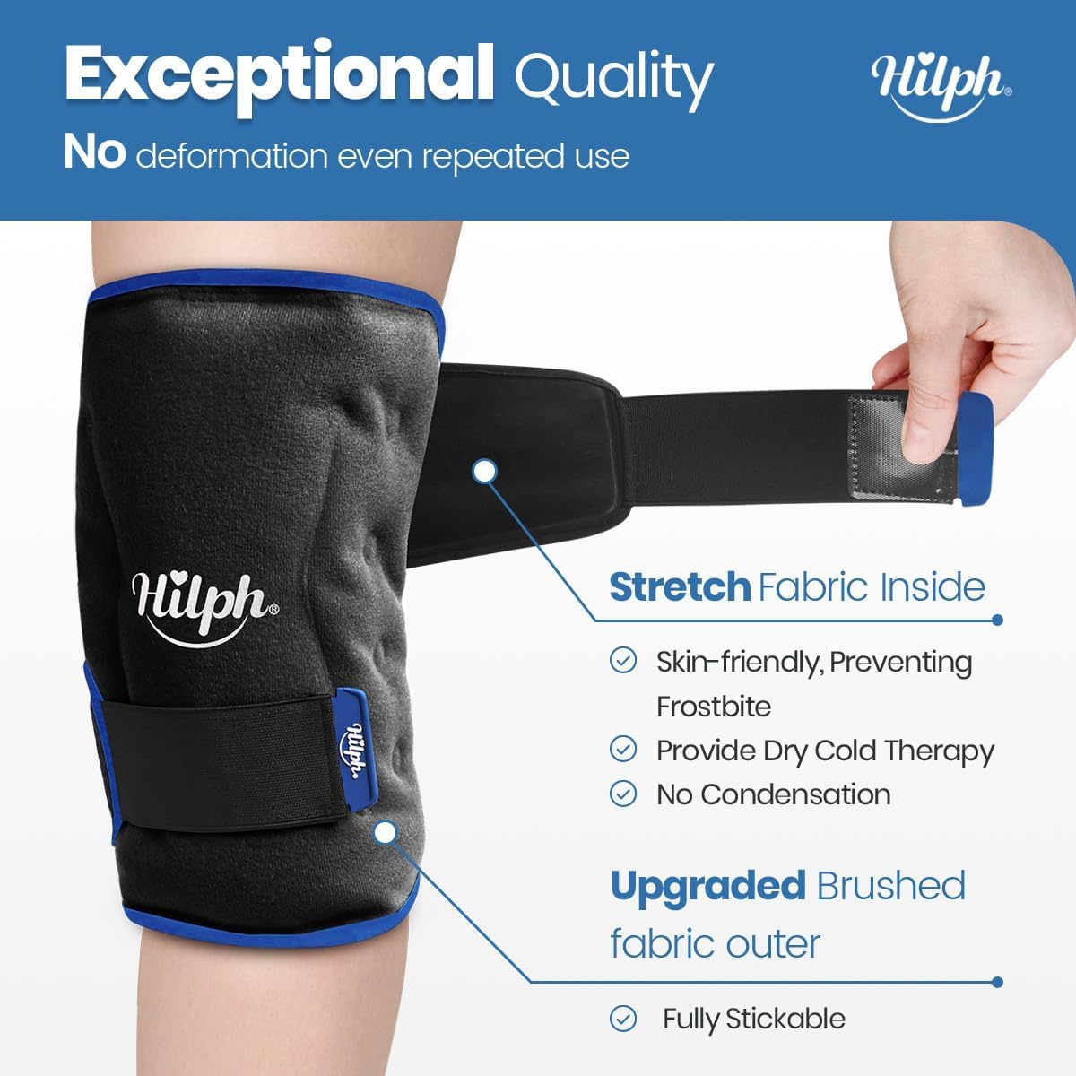 Hilph Ice Pack for Knee Pain Relief, Z-Shaped for Bendable & 360° Coverage | Easy Wear, Adjustable Cold & Compression Therapy Gel Ice Pack Wrap for Knee Replacement Surgery, Swelling, Meniscus Tear, ACL