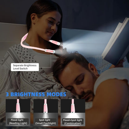 Neck Reading Light, Book Light for Reading in Bed, 3 Modes USB Rechargeable Hands Release Reading Lamp for Reader Knitting Camping Repairing (Pink)