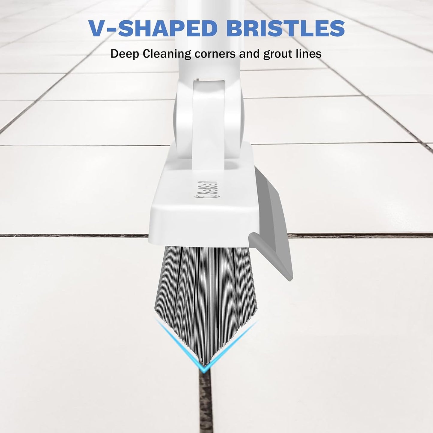 SetSail Grout Cleaner Brush with Long Handle, V-Shaped Floor Scrub Brush | Swivel Grout Brush Stiff Bristle Floor Grout Scrubber for Bathroom, Tile Line, Crevice, Kitchen, Wall, Deck, Garage