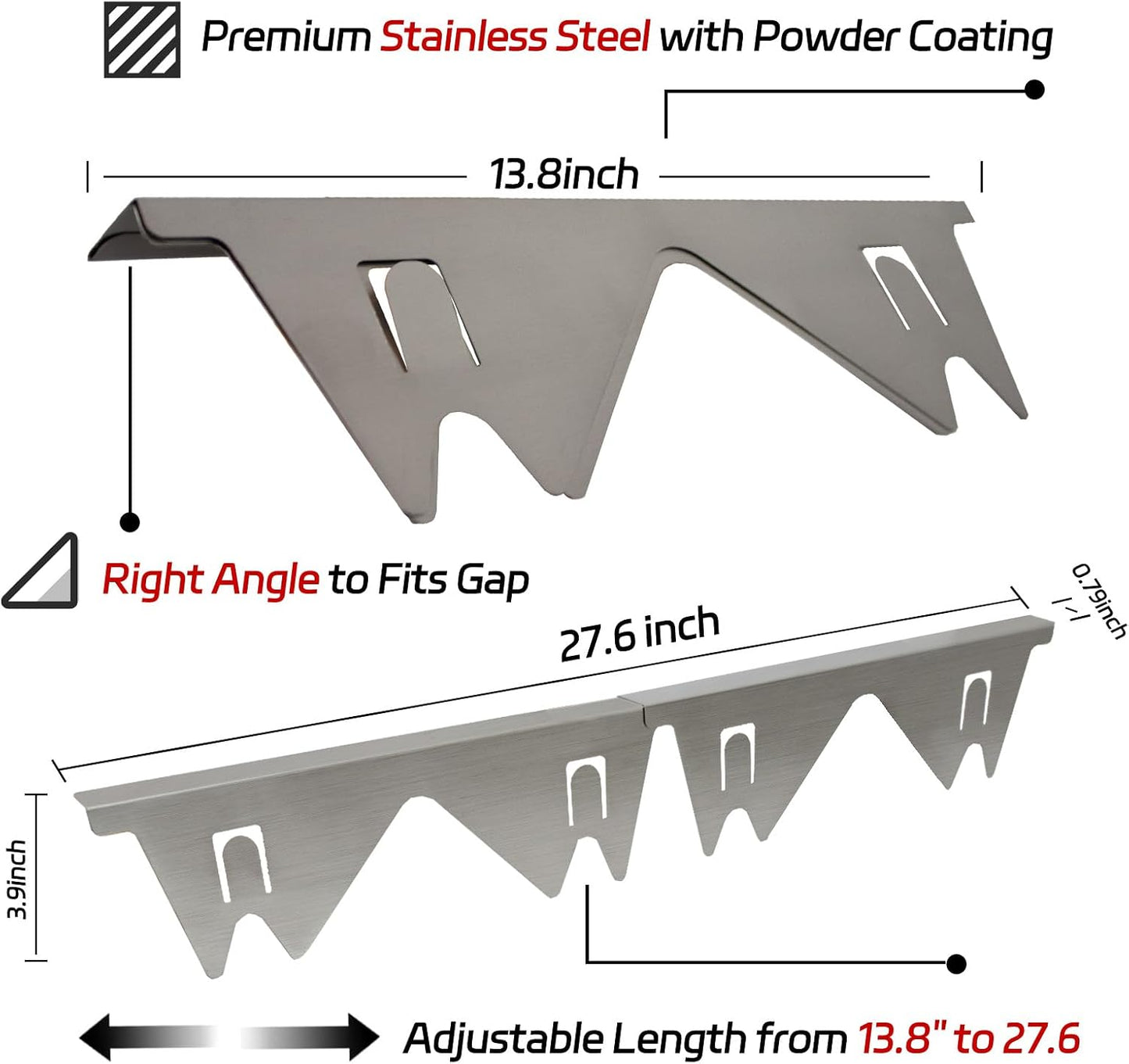 Stainless Steel Stove Gap Covers (2 Pack), Stove Gap Filler, Stove Counter Gap Guards for Kitchen, Range Trim Kit, Easy Clean with Heat Resistant, Adjustable Length 13.8” to 27.6”, Width 0.79"
