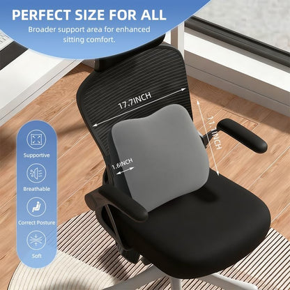Lumbar Support Pillow for Office Chair, Memory Foam Lumbar Pillow for Lower Back Pain Relief (Grey)