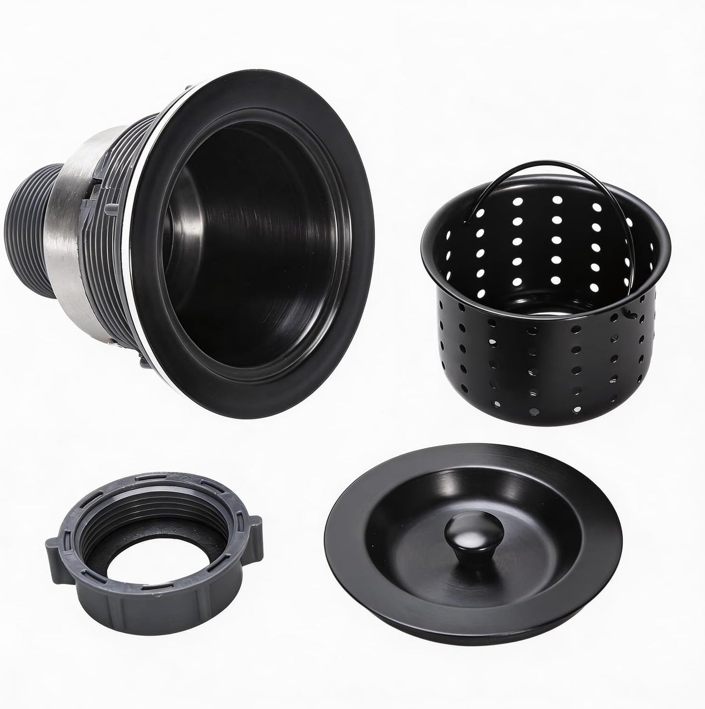 3-1/2 Inch Sink Drain Assembly Kit, Removable Deep Sink Strainer Basket with Sink Stopper/Sealing Lid for Home, Kitchen, Stainless Steel