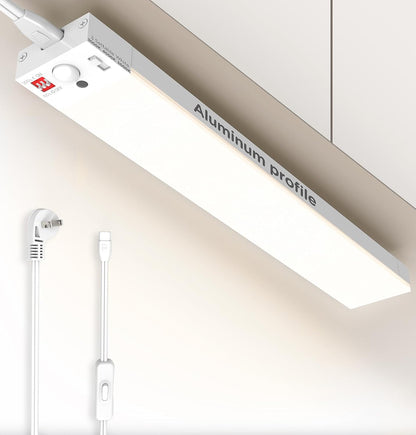 Under Cabinet Lighting Plug in, AC120V 3CCT 3000/4000/5000K Motion Sensor Light Indoor with Timer, Super Bright Linkable LED Counter Light for Kitchen, Closet, White 12 Inch, 1Pack