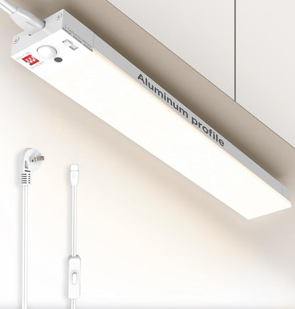 Under Cabinet Lighting Plug in, AC120V 3CCT 3000/4000/5000K Motion Sensor Light Indoor with Timer, Super Bright Linkable LED Counter Light for Kitchen, Closet, White 12 Inch, 1Pack