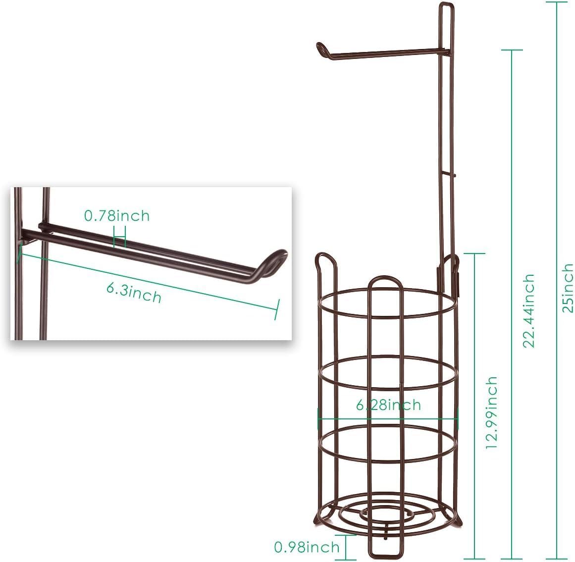 TomCare Toilet Paper Holder Free Standing with Shelf, Stable 4 Raised Feet | Stores 4 Mega Rolls, Tool-Free Assembly, Powder-Coated Metal Frame, Bathroom Storage Organizer for Spare Rolls, Silver