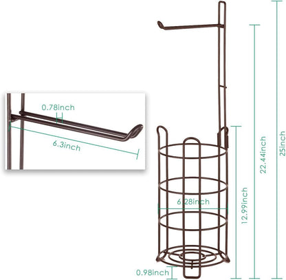 TomCare Toilet Paper Holder Free Standing with Shelf, Stable 4 Raised Feet | Stores 4 Mega Rolls, Tool-Free Assembly, Powder-Coated Metal Frame, Bathroom Storage Organizer for Spare Rolls, Silver