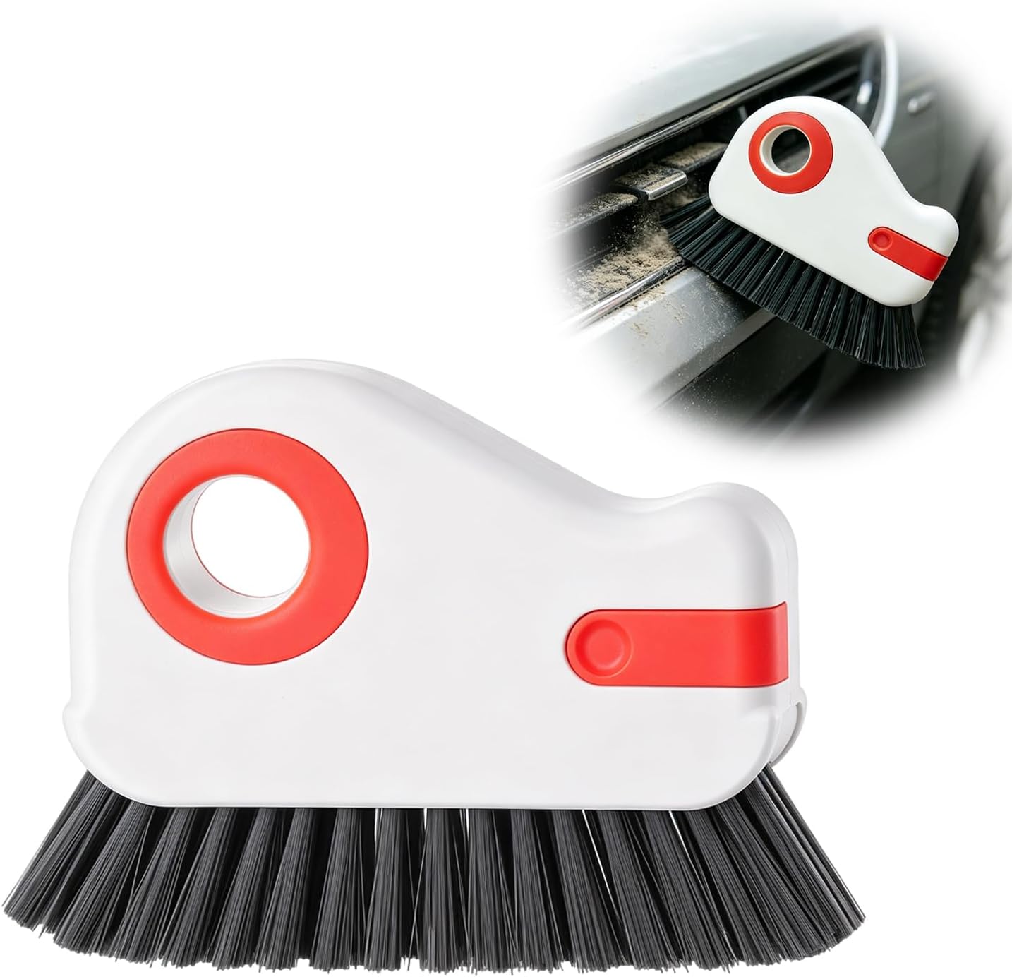 2 in 1 Groove Cleaning Brush, Multifunctional Window Track Cleaner with Hidden Scraper, Hard Bristle Grip Brush Sliding Door Cleaning Tool for Vehicle Home Office (Gray)