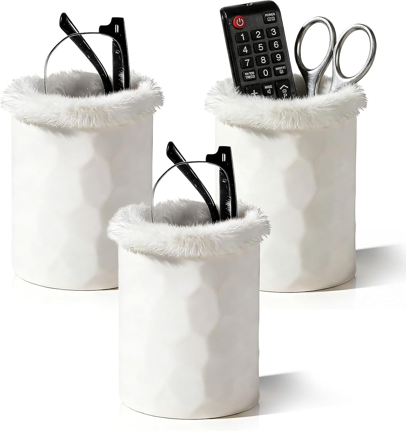 3 Pcs Plush Lined Eyeglass Holder for Nightstand, Silicone Bedside Eyeglasses Holder Stand - Desk Organizer with Soft Furry Lining, Anti-Scratch Storage Case for Table, Office