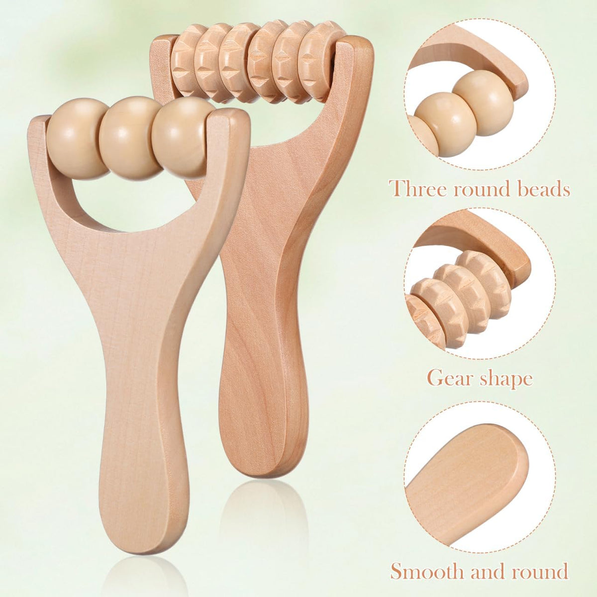 Healifty Wooden Foot Massage Roller 2-Pack Handheld Massage Tool for feet Neck Shoulders Back Legs Arms and Face Smooth Natural Material Compact Daily Use Acupoint Massager