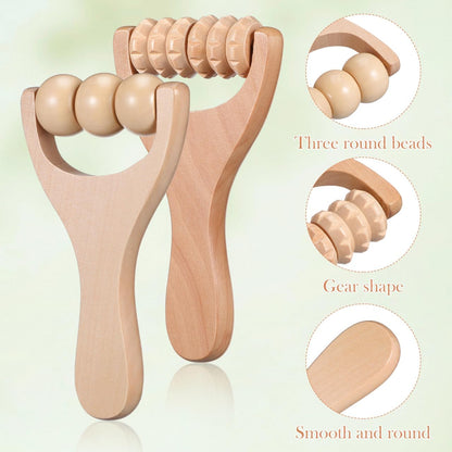 SHINEOFI 2 pcs Wooden Massage Roller Stick Handheld Foot Roller Massager for Acupoint Massage Compact Wood Therapy Tool for Shoulder Neck Legs Arms Back Travel Use