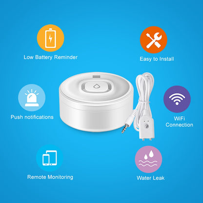 Smart Water Leak Detector: WiFi Water Sensor with APP Push Notifications and Sound Alarm, Water Leakage and Low Water Level Monitoring, Compatible with Alexa, Google Home, Suit for Basement, Kitchen