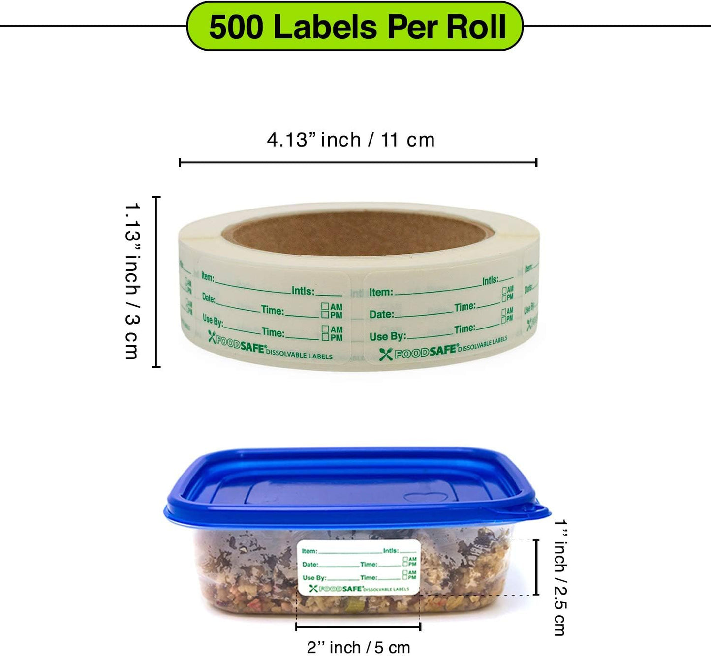 Food Labels Dissolvable by Food Safe - Leaves No Adhesive Residue Dissolves in Water in 30 Seconds Perfect for Reusable Containers - 500 Labels Per Roll
