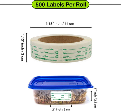 Food Labels Dissolvable by Food Safe - Leaves No Adhesive Residue Dissolves in Water in 30 Seconds Perfect for Reusable Containers - 500 Labels Per Roll