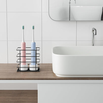 Open-Design Adhesive Shower Toothbrush Holder Wall Mounted with Drainage | Hanging Electric Tooth Brush Holder for Bathroom Wall Mirror, Metal Wall Toothpaste Storage Organizer for RV Camper, Black