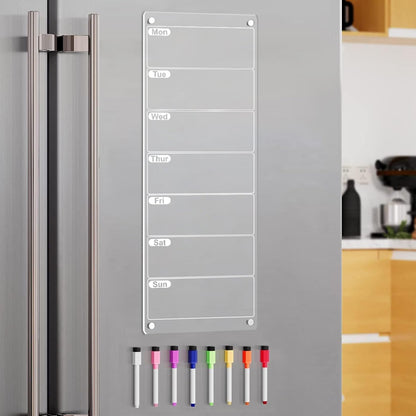 Magnetic Weekly Planner for Fridge Magnetic Menu Board for Fridge 6"x17" Weekly Menu Board Weekly Dry Erase Board Weekly Meal Planner for Fridge with 8 Markers