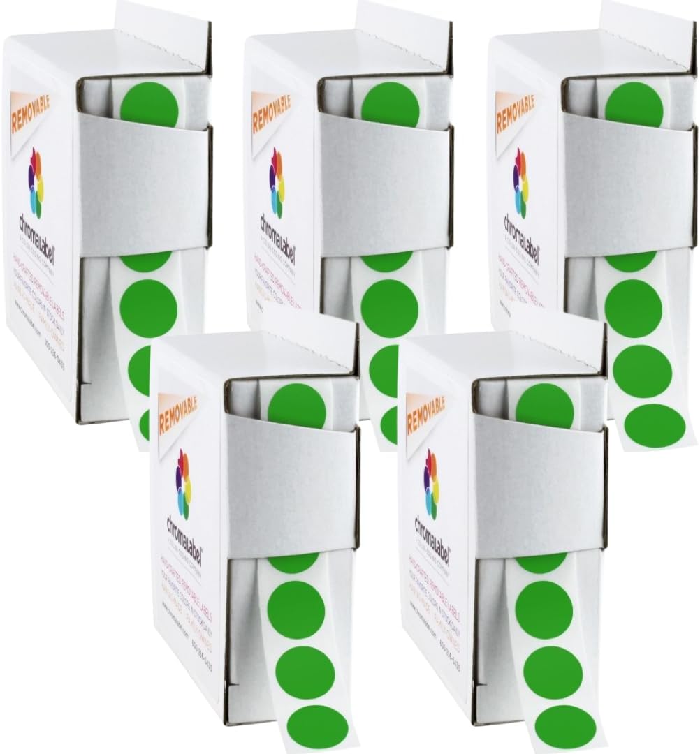 Removable Green Dot Stickers, 1/2 Inch, 1000/Box | Inventory Circle Labels with Removable Adhesive for Offices, Classrooms, Food Service, and Medical Settings. Made in USA