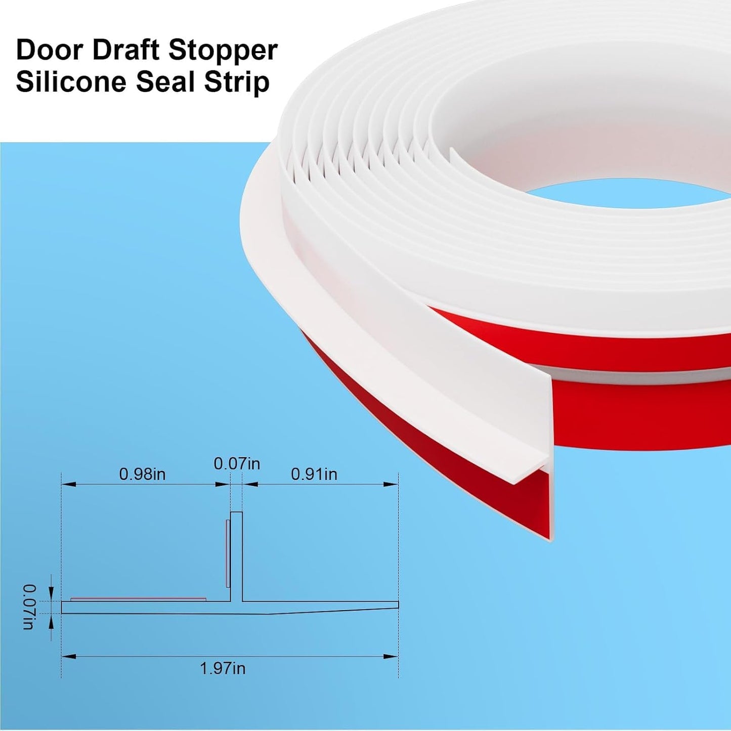 Elvone T-Shaped Weather Stripping Seal, Clear Silicone, 1.97 in x 20 ft | Flexible door seal strip covers door, window, and bathroom gaps; peel-and-stick design helps reduce drafts