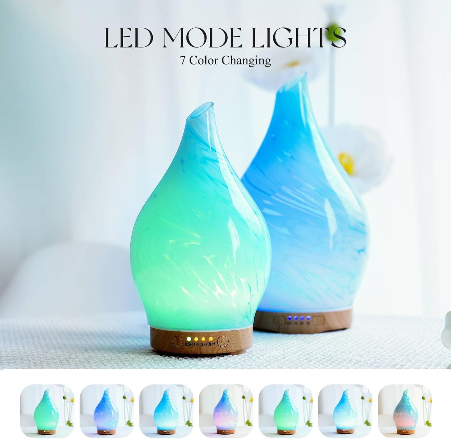 Porseme Oil Diffuser 3D Glass Aromatherapy Ultrasonic Humidifier, Air Refresh Auto Shut-Off, Timer Setting, BPA Free for Home Hotel Yoga Leisure SPA Gift 150ml Last 6H - Colors B