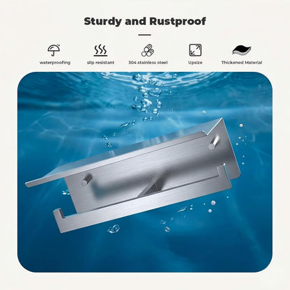 Double Toilet Paper Holder with Shelf, FreshGlow Large Tissue Holder Brushed Nickel, Wall Mount Commercial Toilet Paper Dispenser Phone Shelf Stainless Steel, Tissue Roll for Bathroom