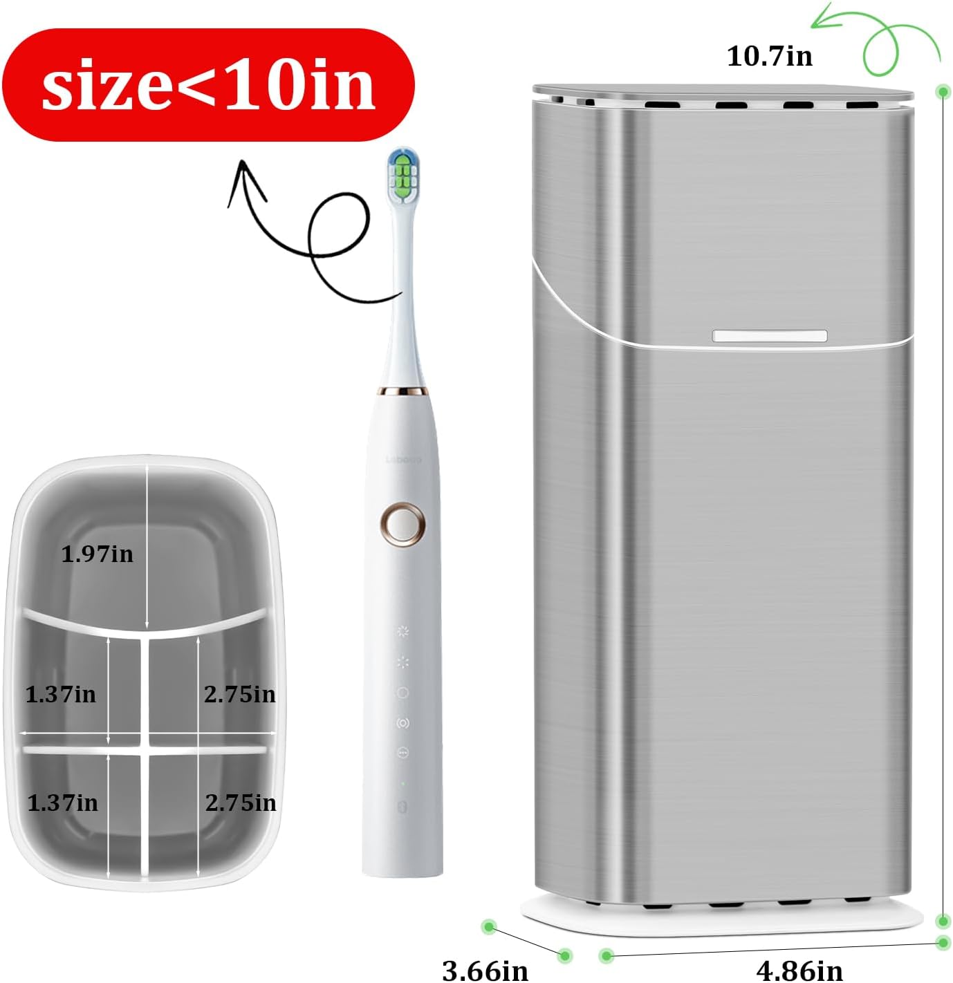 GFWARE Electric Toothbrush Holder with Cover, Ventilated & Drainage, Silver | Detachable 5 Slots Bathroom Organizer for Toothbrush & Toothpaste, Waterproof & Dustproof, Electric Toothbrushes Under 10 In