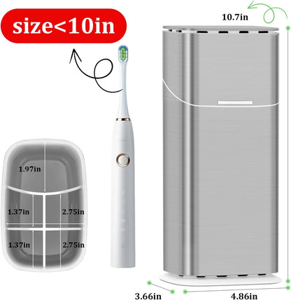 GFWARE Electric Toothbrush Holder with Cover, Ventilated & Drainage, Silver | Detachable 5 Slots Bathroom Organizer for Toothbrush & Toothpaste, Waterproof & Dustproof, Electric Toothbrushes Under 10 In
