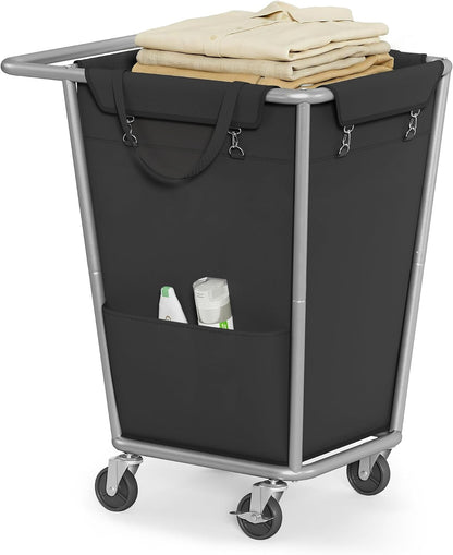 SONGMICS Laundry Basket with Wheels, 3-Section Laundry Sorter, 76.6 Gallons (290 L) Rolling Hamper with Removable Bags, Heavy-Duty Steel Frame, Cream White, Dark Gray and Ink Black URLS010X01