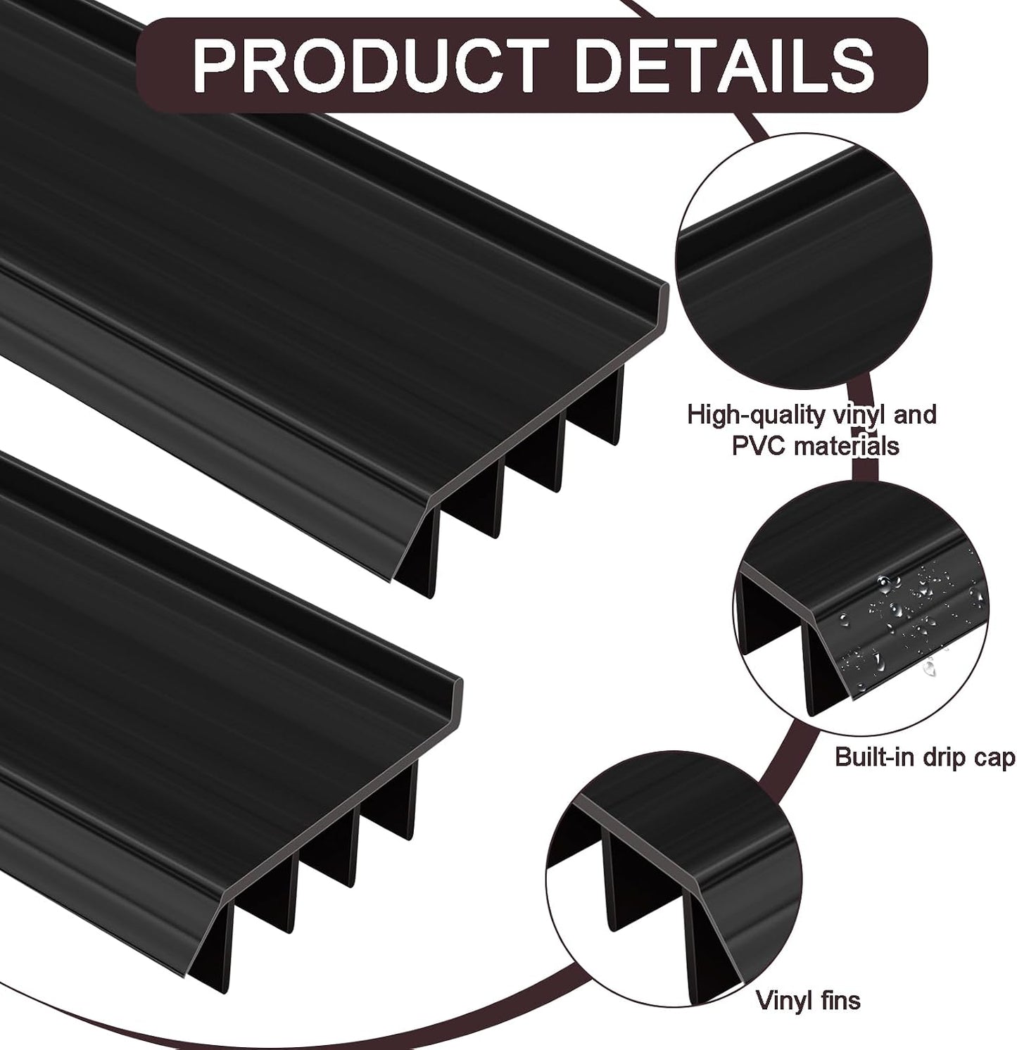 2 Pcs 3 Feet Brown Vinyl Door Bottom Adjustable Weatherstrip Door Bottom with Drip Cap Weatherproof Under Doors Seal for Gaps from 1/4'' to 9/16'' for 1 3/4'' to 2'' Thick Doors