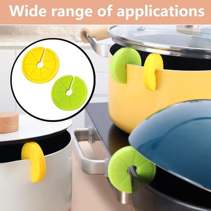 4 Pcs Pan Pot Lid Lifter Reliable Silicone Heat Resistant Spill Proof Pot Lifter Overflow Preventer Clip for Kitchen Gadget(Yellow, Green)