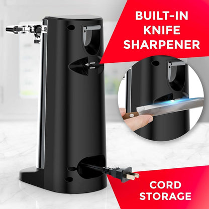 POHL SCHMITT Electric Can Opener, Knife Sharpener & Bottle Opener | Easy Push Down Lever, Works with Standard And Pop-Top Cans, Durable Stainless Steel & ABS, Kitchen Essentials and Accessories