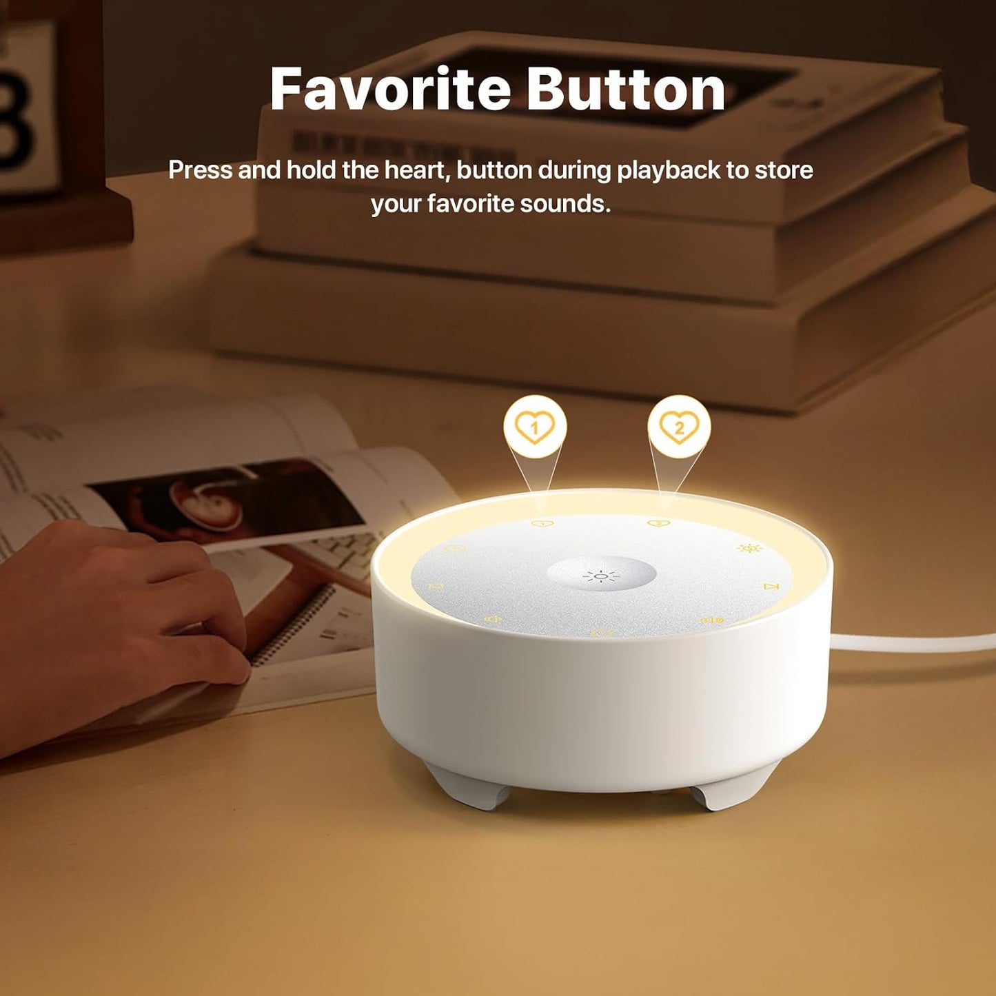 Kipcush White Noise Machine for Sleeping, Baby & Adults, High-Fidelity Non-Looping Sounds, Sleep Sound Machine with Dimmable Night Light, USB Powered, Memory Function, Home, Nursery & Travel