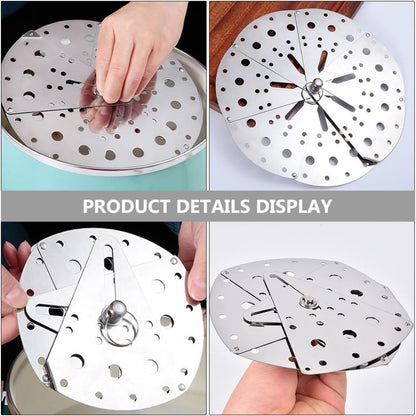 Healifty Adjustable Stainless Steel Anti-spill Lid with Overflow Spill Stopper Cover, Multi-function Kitchen Pot Lid, Telescopic Size for Cooking and Steaming