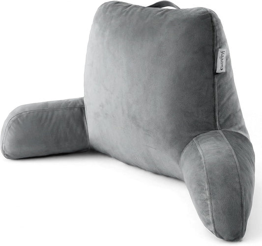 Reading Pillow with Adjustable Memory Foam,Adult Backrest with Arms, Back Pillow for Sitting in Bed with Washable Cover- Large, Gray