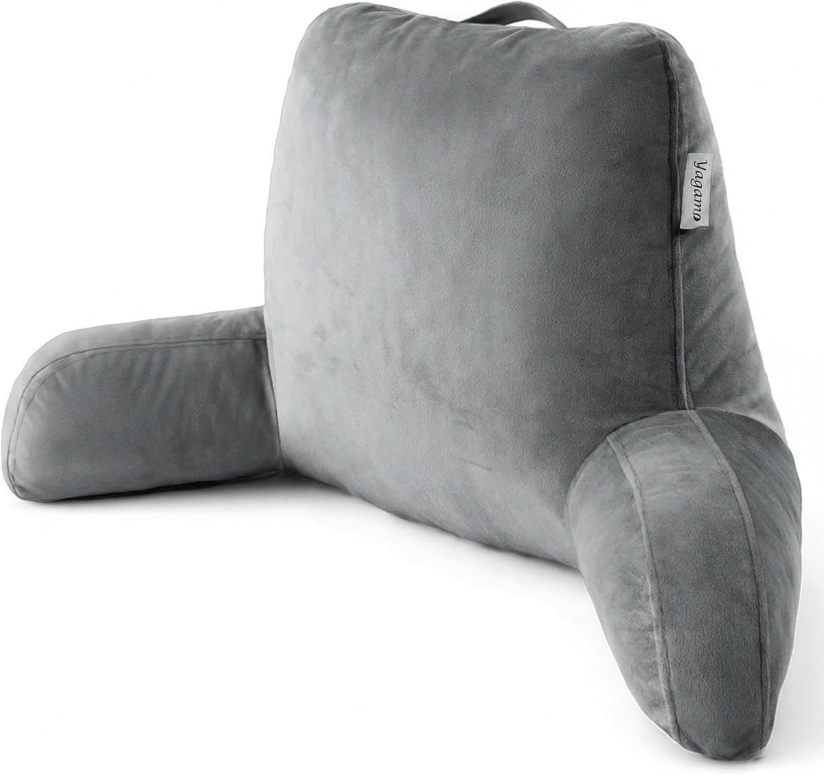 Reading Pillow with Adjustable Memory Foam,Adult Backrest with Arms, Back Pillow for Sitting in Bed with Washable Cover- Large, Gray
