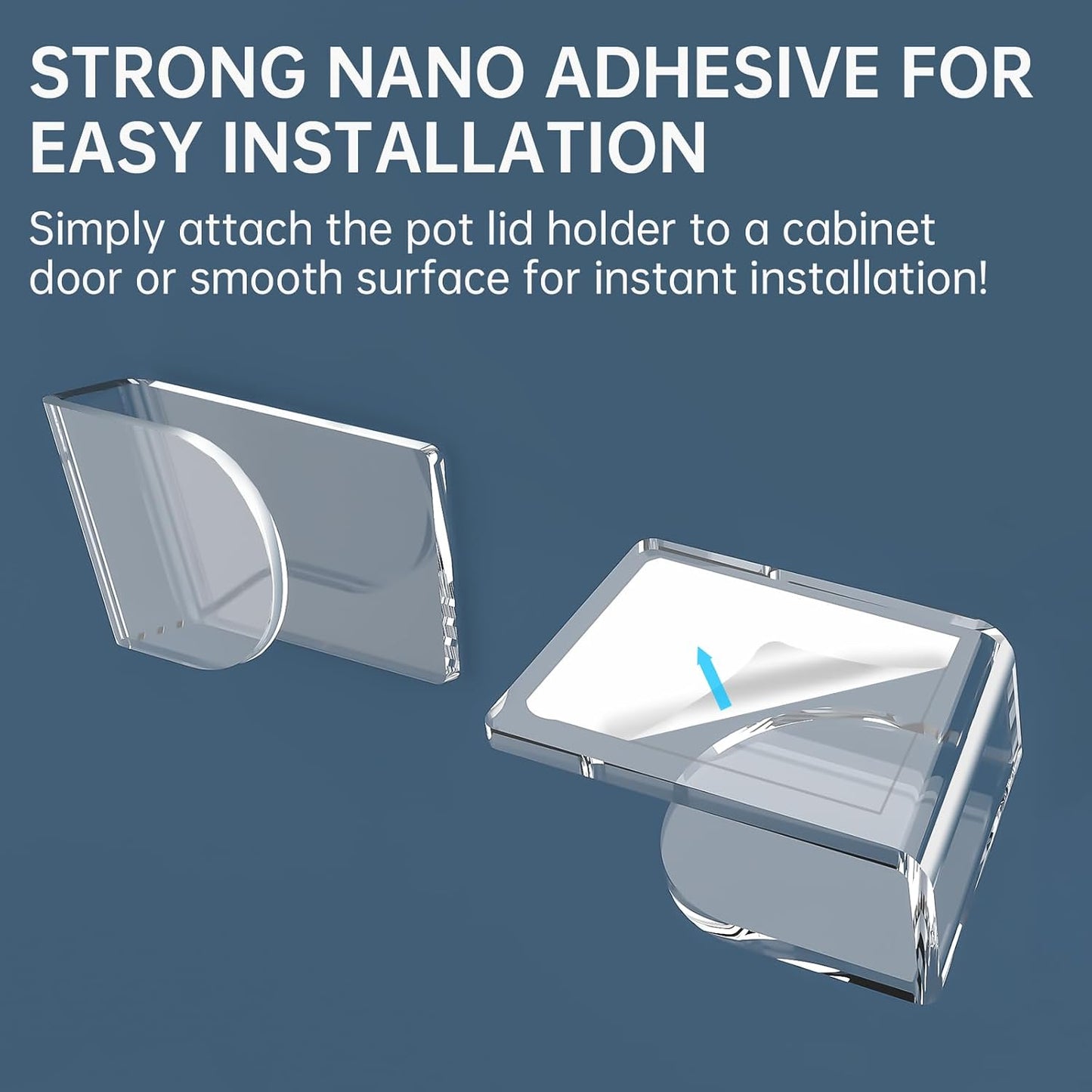 NiHome 6 Pcs Wall-Mounted Acrylic Pot Lid Organizer with Advanced Nano-Gel Adhesive, Pot Lid Holder with Elegant Transparent Design, Fits 6" to 14", No-Tool Installation and Clean Removal