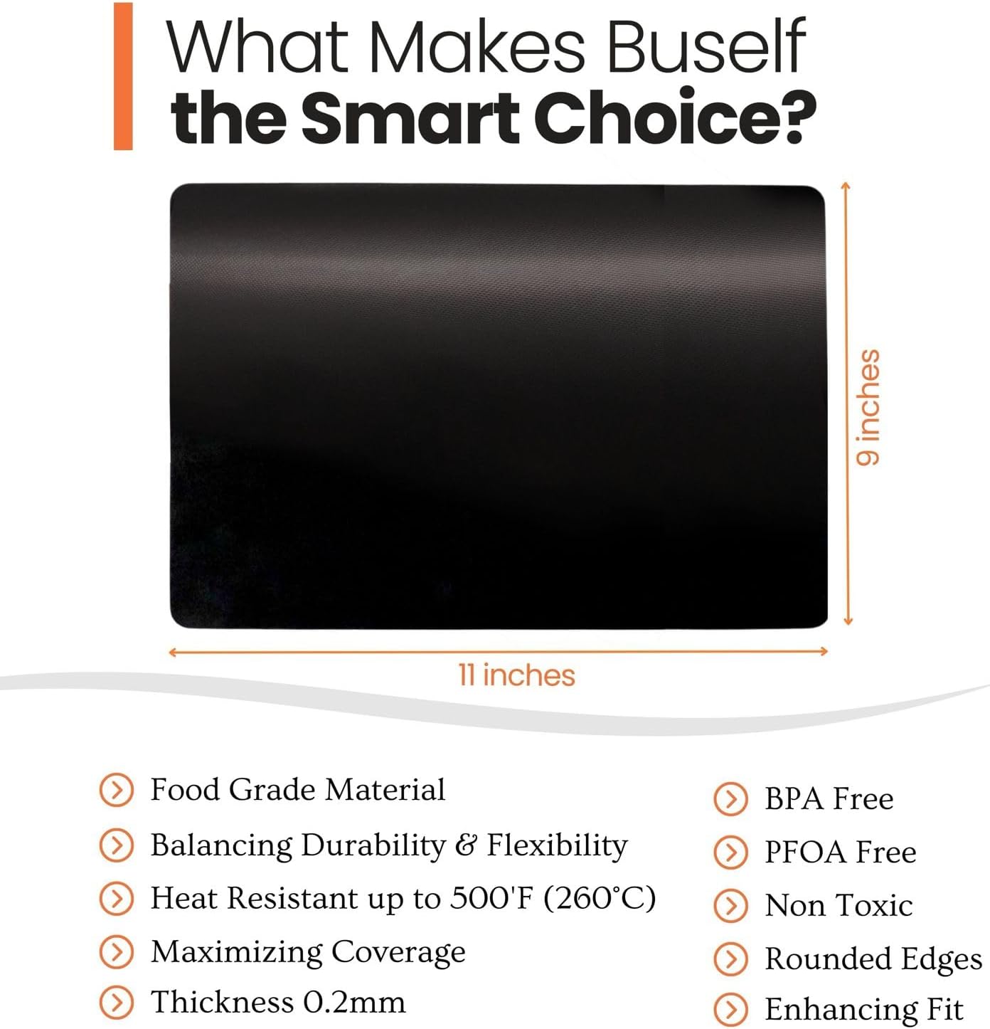 Buself Toaster Oven Liner – Compatible with Breville, Cuisinart, Black & Decker, Dash, and More – Nonstick Heat Resistant Reusable Air Fryer Liners, PFOA & BPA Free, 9x11", 2 Pack, Black
