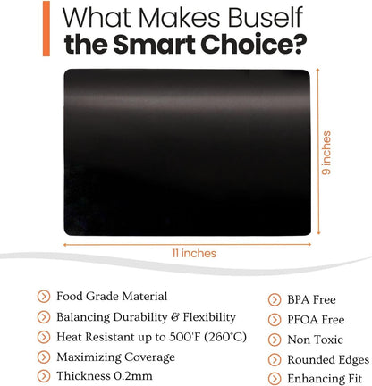 Buself Toaster Oven Liner – Compatible with Breville, Cuisinart, Black & Decker, Dash, and More – Nonstick Heat Resistant Reusable Air Fryer Liners, PFOA & BPA Free, 9x11", 2 Pack, Black