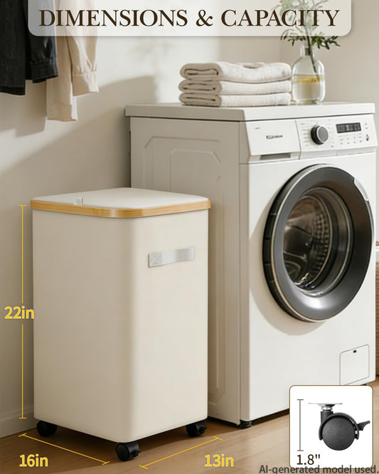 Double Laundry Basket with Wheels and Lid, 150L Clothes Hampers for Laundry | Large Laundry Hamper with 2 Sections & Removable Liner Bags, Rolling Dirty Clothes Basket for Bedroom Bathroom Dorm College