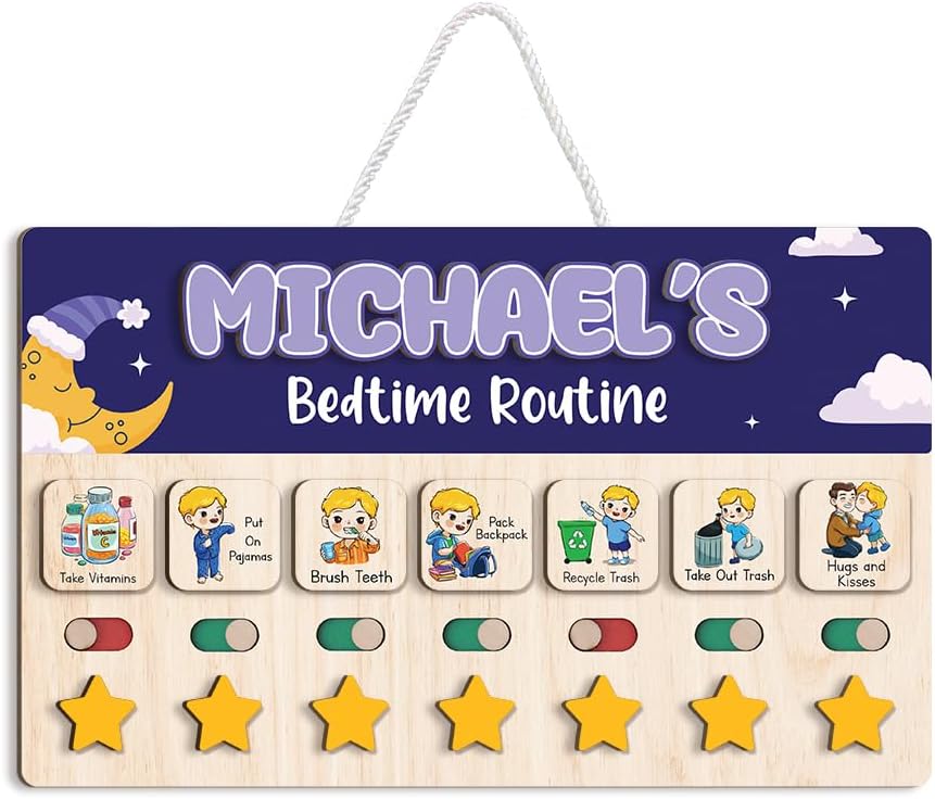 Wooden Chore Chart for Kids, Wooden Daily Routine Chart for Kids, Visual Schedule for Kids, Chore Reward Chart, Bedtime Morning Routine Chart for Toddlers