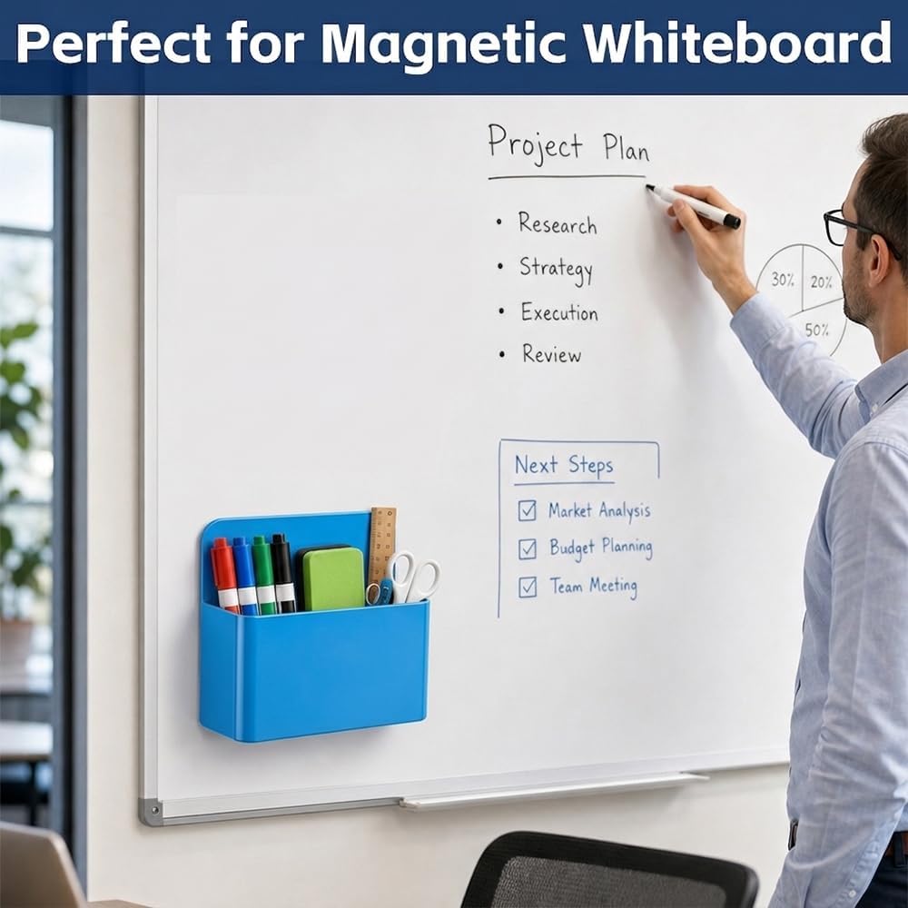 Magnetic Pencil Pen Holder, 2 PCS Magnetic Dry Erase Marker Holder for Whiteboard, Black White Magnet Storage Pencil Cup Case Fridge Organizers Locker Accessories for Office School Teacher Must Haves