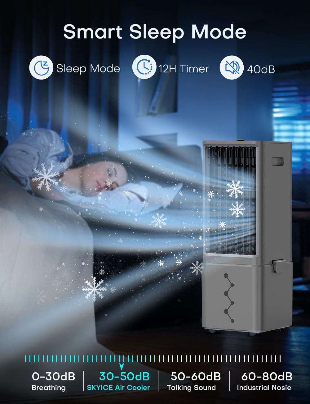 Portable Air Conditioners 4 Modes&3 Speeds,4 Ice Packs, Waterless Alert System, 12H Timer, Remote,1 Gal Detachable Water Tank, 70°Oscillation Windowless Evaporative Air Cooler for Room Office