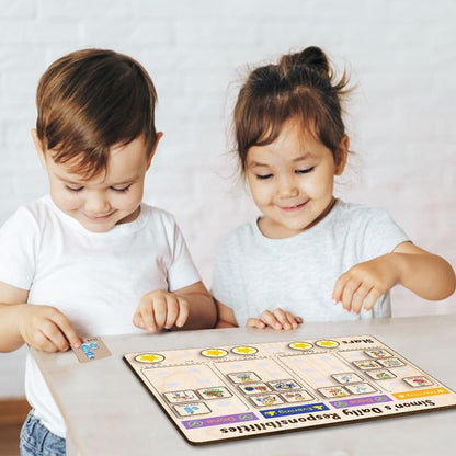 Daily Routine Chart for Kids, Visual Schedule, Routine Chart for Toddlers 3-5, Morning Bedtime Routine Chart for Toddlers, Wooden Chore Chart for Kids