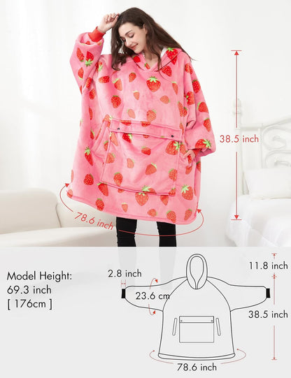 KFUBUO Wearable Blanket Hoodie for Adults With Pocket Strawberry Hoodie
