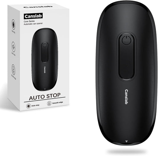 Canslab Core Electric Can Opener_One Touch Auto Stop, 4 AA Battery Powered | Handsfree Smooth Edge Can Openrer for kitchen, Easy for Seniors with Arthritis, Food Safe, for Small / Large Cans, Black