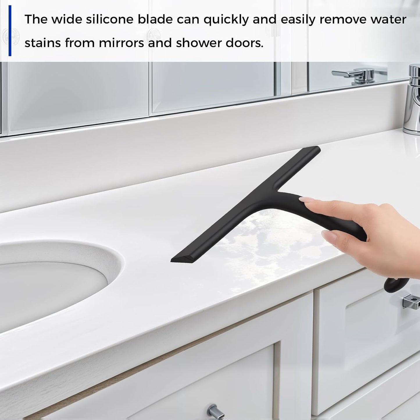 wlich 10" Shower Squeegee, Silicone Shower Wiper for Glass Doors, Black | One-Piece No-Drill Design, Flexible Silicone Squeegee for Window Cleaning, Streak-Free Cleaning Bathroom, Easy Installation