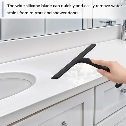 wlich 10" Shower Squeegee, Silicone Shower Wiper for Glass Doors, Black | One-Piece No-Drill Design, Flexible Silicone Squeegee for Window Cleaning, Streak-Free Cleaning Bathroom, Easy Installation