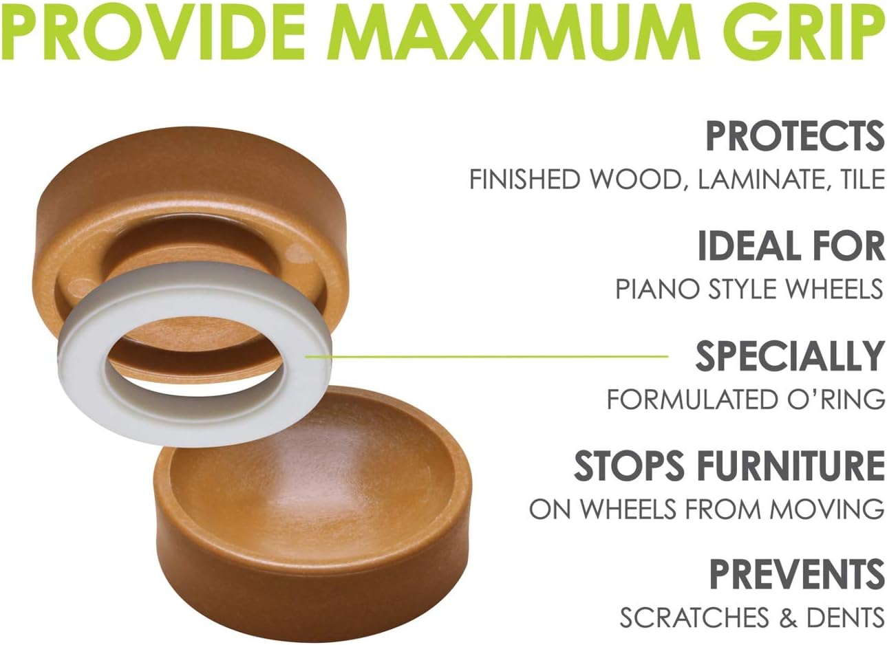 Slipstick CB605 Small Furniture Wheel Caster Cups/Floor Protectors with Non Skid Rubber Grip (Set of 4 Non Slip Furniture Cups) 1-3/4 Inch Round - Chocolate Brown