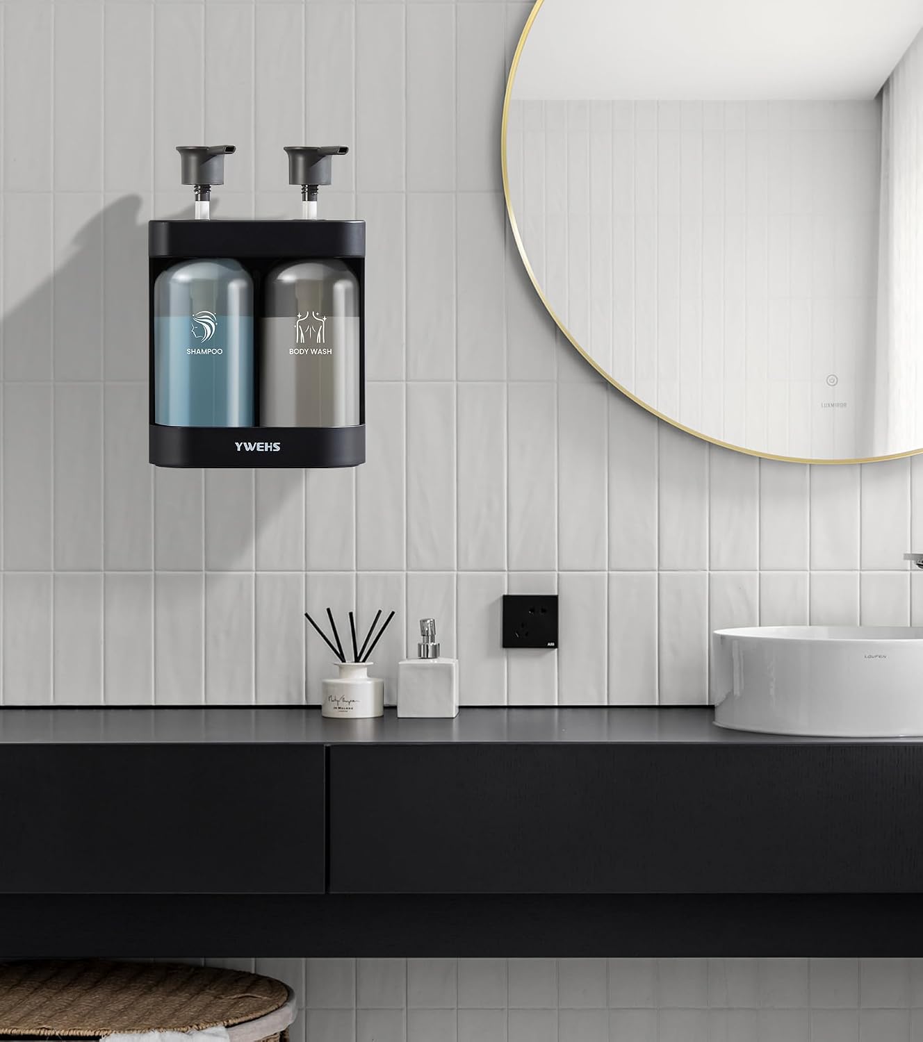 Shampoo and Conditioner Dispenser Shower Soap Dispenser 3 Chamber No Drill Shampoo Dispense for Shower Wall Mounted Shower Shampoo Dispenser 3 Chamber for Bathroom Hotel 3 * 13.37 fl.oz Black