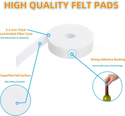 Felt Strips with Adhesive Backing Heavy Duty Cuttable Felt Tape Roll Furniture Pads for Chair Legs - Protecting Hardwood Floors, Chair Wall Protector (Black, 80 x 0.5 x 0.14 Inch)