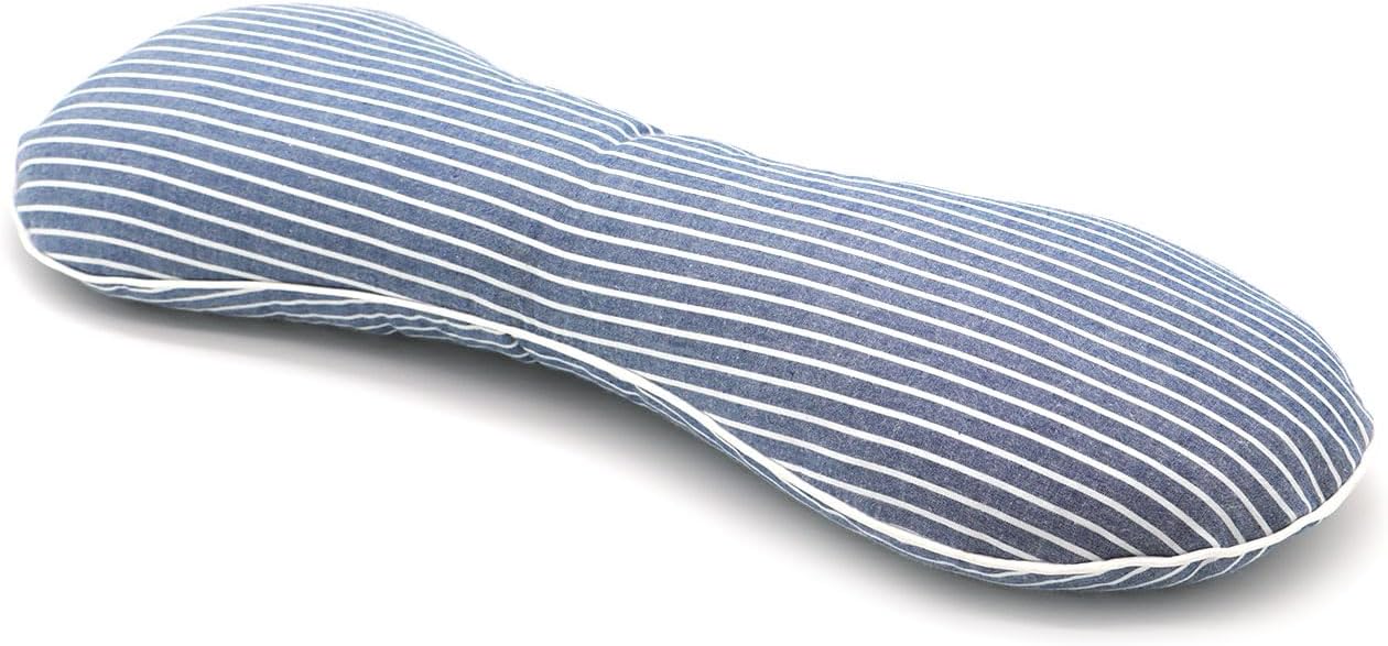 Buckwheat Pillow Cervical Neck Pillow, Buckwheat Hulls Filling Cooling Lumbar Support Pillow, Adjustable Firmness Ergonomic Design with Washable Cover, Blue 19"X7"
