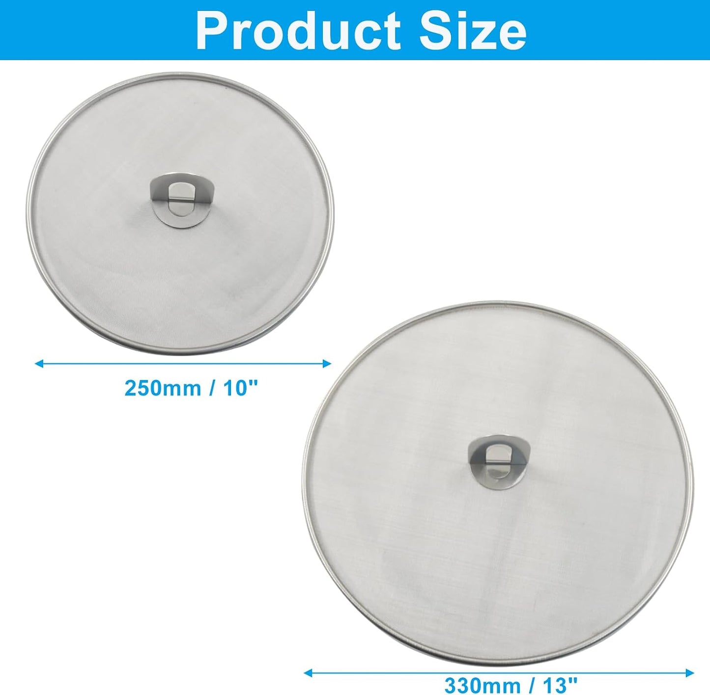 2Pcs 10" & 13" Stainless Steel Splatter Screen | Splatter Guard, Ultra Fine Mesh, Cooking Protector, Frying Cooking/Kitchen Use